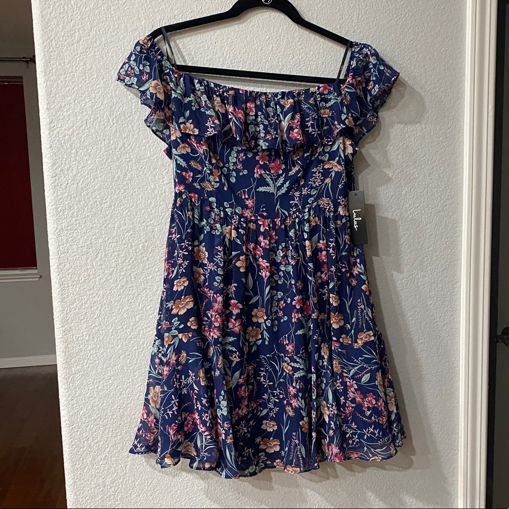 Lulu’s My Favorite Navy Blue Floral Print Off-the-Shoulder Dress - NWT